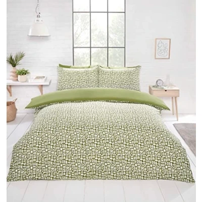 Image of Rapport Home Pebbles Microfibre Duvet Cover Set Single size Bedding Green with Pillowcases included