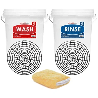 Image of 2 Car Wash Buckets &amp; Bucket Barriers Method/System Swirl Free Solution Mitt Rinse Label
