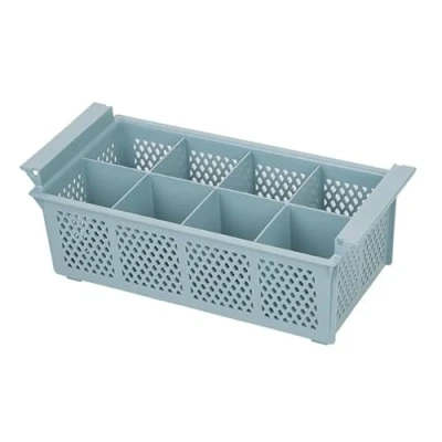 Image of Olympia Kristallon Cutlery Basket, Grey, 8 Compartment, Size: 130(H) x 210(W) 425(D)mm, Dishwasher Safe, Culery Drying Rack, P174