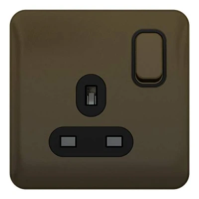Image of Schneider Electric Lisse Screwless Deco Switched Single Power Socket, 13A, Pole, GGBL3010BMB, Mocha Bronze with Black Insert