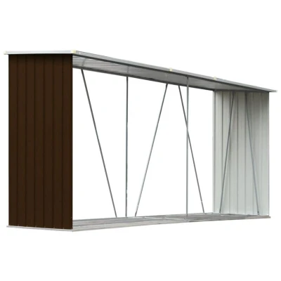 Image of vidaXL Garden Log Storage Shed Galvanised Steel 330x84x152 cm Brown