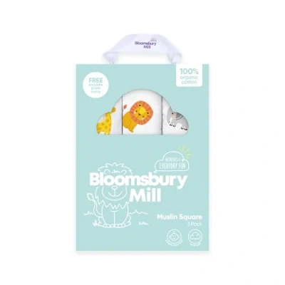 Image of Bloomsbury Mill Muslin Cloths for Baby 100% Organic Cotton Squares Breathable &amp; Soft Burp Animal Print 70cm x Pack of 3