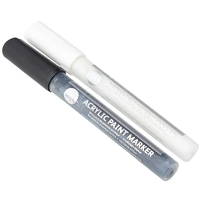 Image of Daler Rowney Simply Acrylic Marker Pen Set, Black and White Markers, Multi Surface, Water Based, 2 3mm Tip, Ideal for Entry Level Artists &amp; Hobbyists