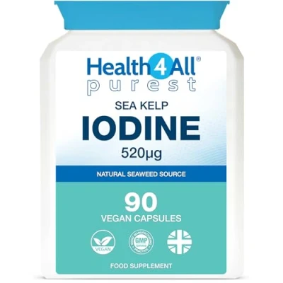 Image of Health4All Sea Kelp Iodine 90 Capsules (V) High Strength 520mcg per Capsule. Purest: no additives Natural Supplement
