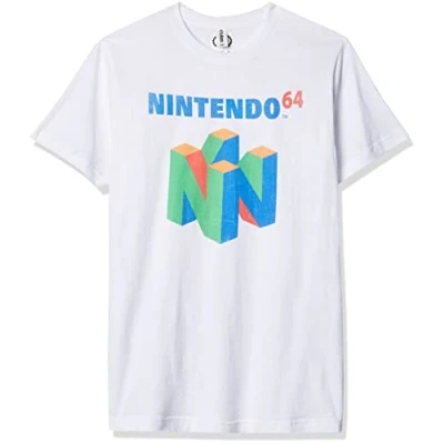 Image of Nintendo Men&#039;s N64 Logo Short Sleeve T Shirt, White, Large