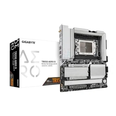 Image of Gigabyte TRX50 AERO D Motherboard Supports AMD Ryzen PRO 7000 CPUs, 16+8+4 Phases Digital VRM, up to 7800MHz DDR5 (OC), 4xPCIe 4.0 M.2, Wi Fi 7, 2.5GbE LAN, USB 3.2 Gen 2