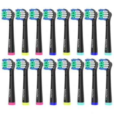 Image of 16pcs Precision Brush Heads for Oral b Electric Toothbrushes, Deep and Precise Cleaning, Black.