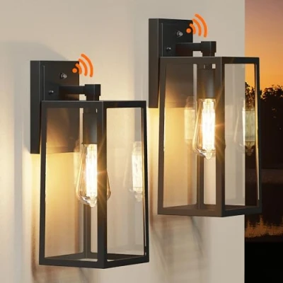 Image of Dusk to Dawn Outdoor Light Fixtures Wall Mount, Sensor Porch Lights, Anti Rust Light, Exterior Sconce Lighting, Lamp, Waterproof Lantern for Doorway, Garage, 2 PACK (Bulb Included)