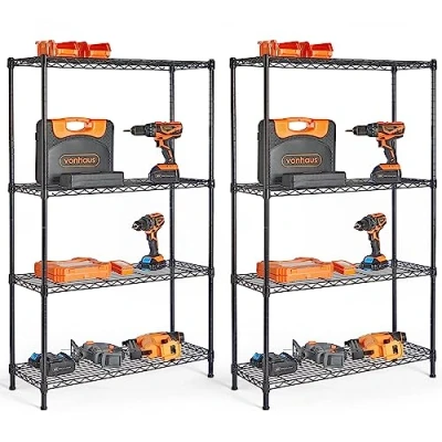 Image of VonHaus Garage Shelving Units Set of 2 Adjustable 4 Tier Wire Unit for Storage Powder Coated Shelves, Suitable as Pantry Shelves or Greenhouse Metal