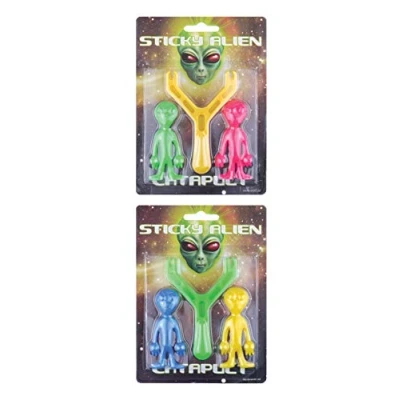 Image of Henbrandt 1 x Children’s Alien Catapult Slingshot with Two Aliens Sticky Toy Target Practice Rubber Novelty Party Bag Favours Loot Fillers Stocking for Boys and Girls