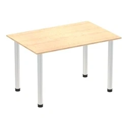 Image of Impulse 1200mm Straight Table Maple Top Brushed Aluminium Post Leg
