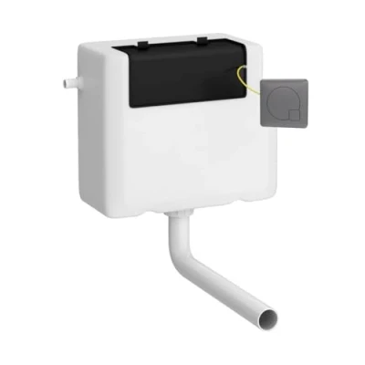 Image of nuie XTY8M04 Modern Bathroom Universal Access Dual Flush Concealed WC Cistern and Square Push Button, 340 x 296 142mm, Brushed Pewter