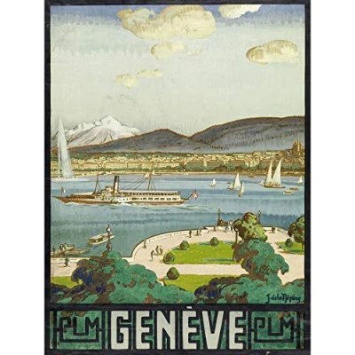Image of La Neziere Lake Geneva Switzerland Travel Advert Large Print Poster Wall Art Decor Picture