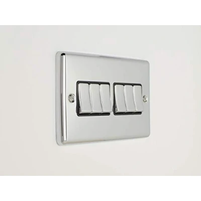Image of Enhance Decorative 6 Gang Switch Polished Chrome Finish With White Trim
