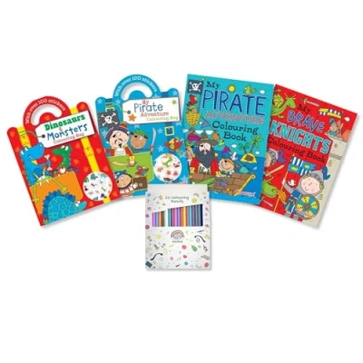 Image of Pirate, Dinosaur, Monsters and Knights Colouring in Books with Pencils or Felt Tip Pens (Pencils)