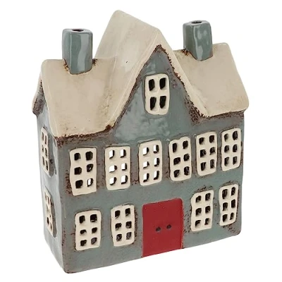 Image of Shudehill Giftware Ceramic Village Pottery Grey School house Tealight Holder, beautiful warming gift, Home Ornament, Candle Holder