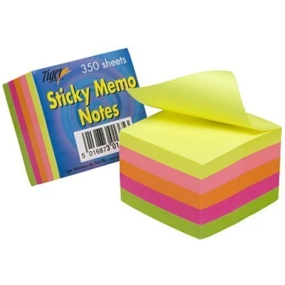Image of Tiger 2 Inch/5 cm Square Sticky Memo Note Neon (Pack of 350 Sheets)
