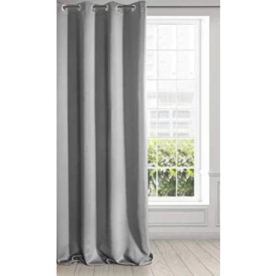 Image of Eurofirany LOGAN Extra Long Blackout Curtain 1 Unit Eyelets, Light blocking Room Darkening Bedroom Living Room, W53 x L98, Silver