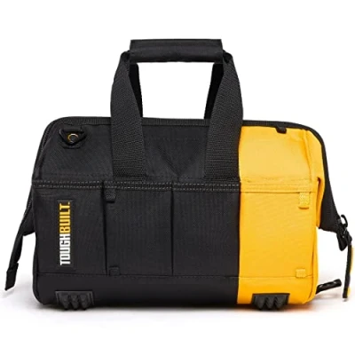 Image of ToughBuilt 12&quot; Massive Mouth Tool Bag 32 Pockets &amp; Loops, Rigid Plastic Hard Body Lining, Wide Storage/Organizer Box, lined External Pockets, Lock Zipper (TB 60 12 UK)