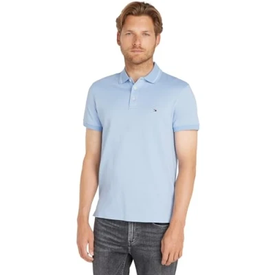 Image of Tommy Hilfiger Men Pretwist Mouline Short Sleeve Polo Shirt Slim Fit, Blue (Vessel Blue/White Moulin), S