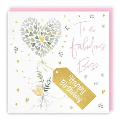 Image of Hunts England Boss Contemporary Hearts Pretty Birthday Card Luxury Gold Foil Milo&#039;s Gallery Champagne, Female Fabulous For Her Pink Envelope