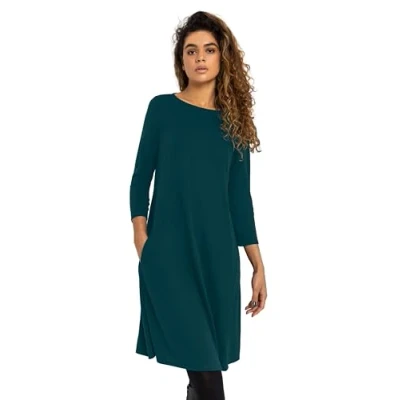 Image of Roman Womens A Line Pocket Detail Swing Dress Dark Green Size 20 UK