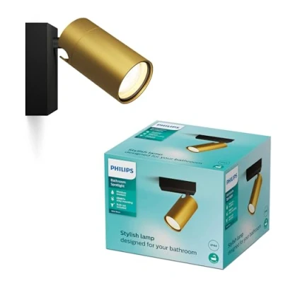 Image of Philips Idris 1 Head spot, GU10 lamp not Included, Brass, IP44, Water Resistant
