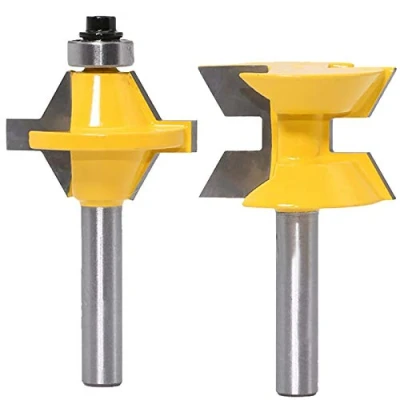 Image of WSOOX 120 Degree Tongue and Groove Router Bit Set with 8mm Shank, Woodworking Chisel Cutter Tool(2Pcs)