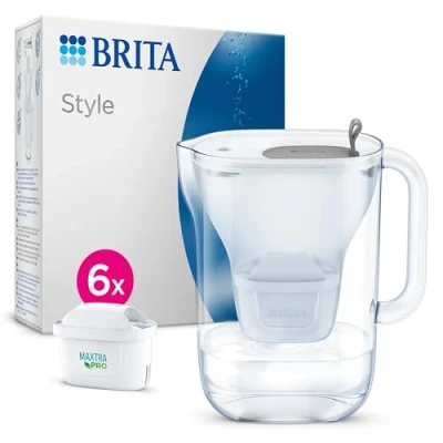 Image of BRITA Style Water Filter jug Blue (2.4L) Half Year Pack incl. 6x MAXTRA PRO All in 1 cartridge fridge fitting design with Smart LED LTI and Flip Lid now sustainable Box packaging