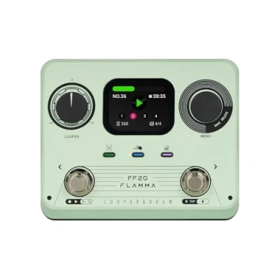Image of FLAMMA FF20 Looper Pedal Drum Machine, Guitar with Screen, 300 Min Recording, 220 Grooves, 100 Loop Slots, Time Stretch, Auto Record, USB &amp; Headphone Out, for and Bass