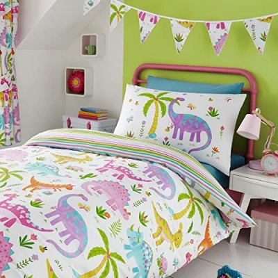 Image of Girls Dinosaur Park Jurassic T Rex Dino White 3.1 Metre Double Sided Bedroom Bunting Banner Triangle Flags