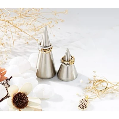 Image of EHC Pack of 2 Metal Plated Small Jewellery Storage Cone Silver, Jewelry Rings Organizer, Ring Holder, Finger Decorative Display Stand, Gifts for Women