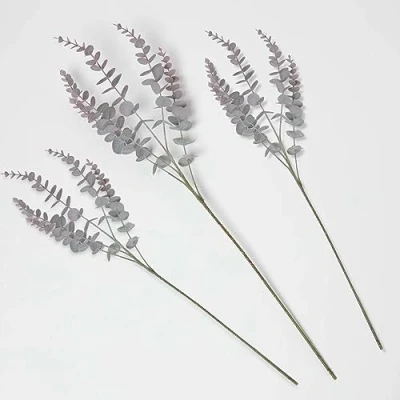 Image of HOMESCAPES Artificial Set of 3 Stems Eucalyptus 71 cm Faux Silk Gum Tree Spray for Bouquet or Floral Arrangement