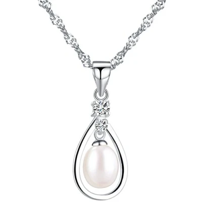 Image of Infinite U 925 Sterling Silver Women/Girls Infinity Symbol Angel Teardrop Pearl Pendant Necklace for Birthday Present