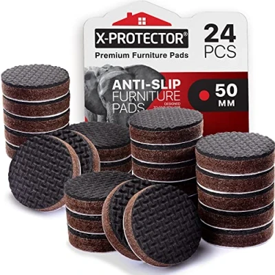 Image of Non Slip furniture Pads 24 PCS 50 MM X Protector Feet for Metal Legs Premium Sofa Protectors Wooden Floors Round Floor Keep your in place!