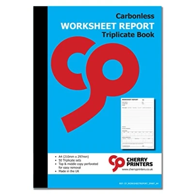 Image of Cherry Carbonless NCR Worksheet Report Triplicate Book A4 50 Sets