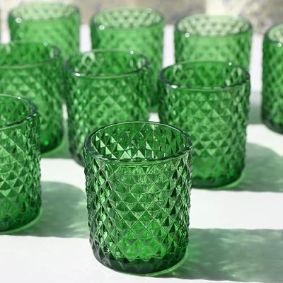 Image of Vohocandle 12pcs Green Tea Light Holders Glass for Wedding Table, Candle Baby Shower, Tealight Holder Party &amp; Holiday Table Decor