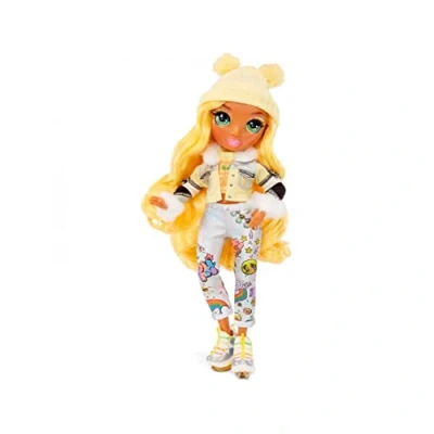 Image of Rainbow High Winter Break Sunny Madison Yellow Fashion Doll With 2 Outfits, Snow Gear, &amp; Display Stand Includes Board, Ice Skates, Accessories, More Gift Collectable Kids Ages 6+