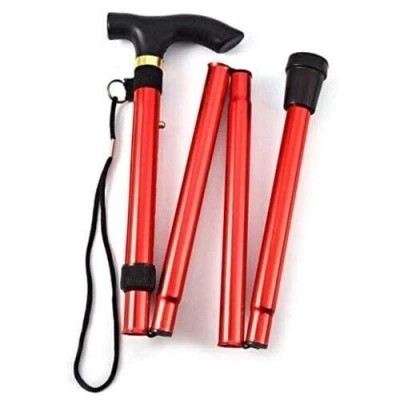 Image of Walking Stick Easy Folding Adjustable Aluminium Cane for Men Women, Lightweight Collapsible Sticks Extandable Height, Flexible and Durable Mobility Aids Plain Multi Colors (Red)