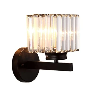 Image of Retro Crystal Wall Light Sconce, E27 Modern Black Lamp, Lighting Fixtures for Bedside Bedroom Living Room Corridor Dining Hallway (Black Square)