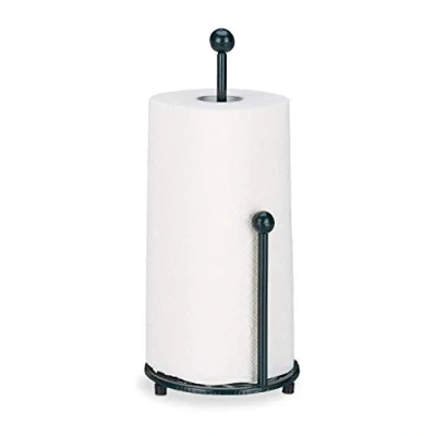 Image of Relaxdays 10026418 Standing Kitchen Roll Dispenser, Paper Towel Holder, Vintage, Country Style, Cast Iron, Height: 33 cm, Rubber, Dark Green