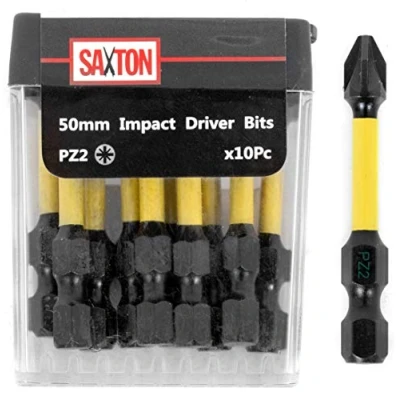 Image of Saxton 10x PZ2 50mm Pozi Drive 2 Impact Duty Screwdriver Drill Driver Bits Sets Tic Tac Box Dewalt Milwaukee Bosch