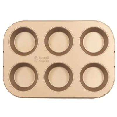 Image of RRussell Hobbs® Opulence 6 Cup Non Stick Muffin Tray, Baking Tin for Yorkshire Puddings, Pies, Cupcakes, Easy Clean, PFOA Free, Oven Safe to 220 Degrees, Carbon Steel, Gold, RH02151GEU7