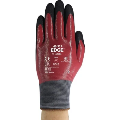 Image of Ansell 48 919 Edge Nitrile Double Coated Glove Black+Red Size 9
