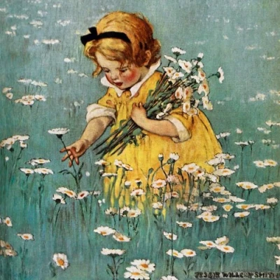 Image of Museums and Galleries Marketing. Classics 16cm x Gathering Flowers in The Meadow Designed Greeting Card