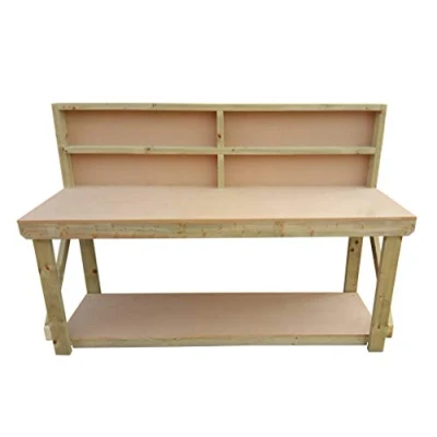 Image of Wooden MDF Workbench With Back Work Table Handmade Strong Heavy Duty Made From Construction Grade Timber (7ft)