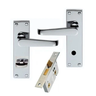 Image of Golden Grace Victorian Straight Polished Chrome Bathroom Door Handles + 64mm Lock Set