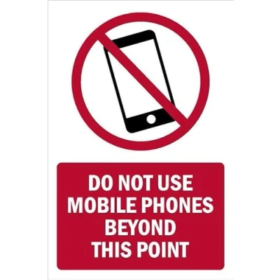 Image of Do not use mobile phones beyond this point, prohibition sign 1mm flexible Plastic (200mm x 150mm)