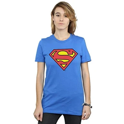 Image of DC Comics Women&#039;s Superman Logo Boyfriend Fit T Shirt Royal Blue Small