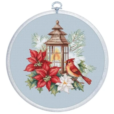 Image of Luca S Cross Stitch Kit with Hoop Included Poinsettia, BC233, Counted for Adults, Needlecraft and Embroidery